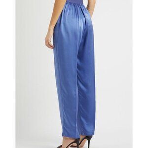 Satin Pants Lace Ankle Trim Pull On Blue Loungewear Vintage Y2K Soft Girly Girl